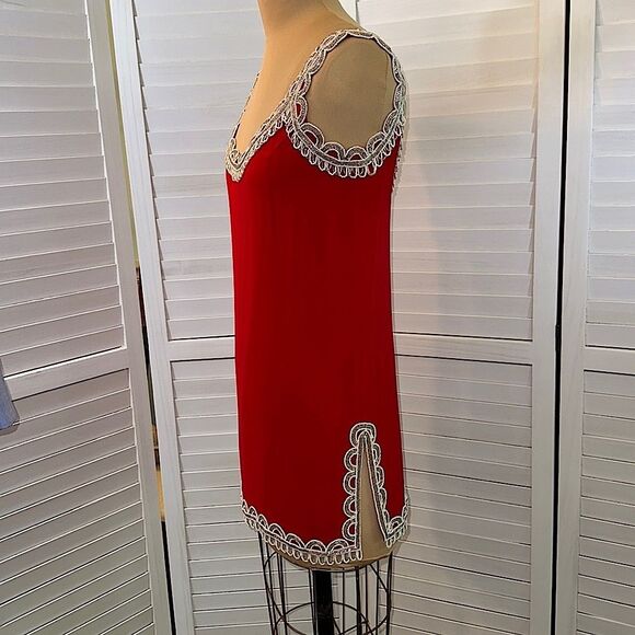 80s Hand Beaded Tunic Medium Vintage Red - Picture 4 of 14